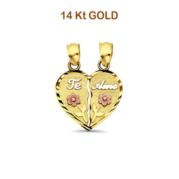 14K Tri Color Gold Te-Amo Pendant 20mmX15mm 1.5 grams